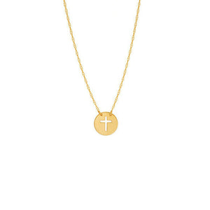 14K Solid Gold Mini Disk Round Disc Dainty Necklace - Minimalist Adjust 16"-18"