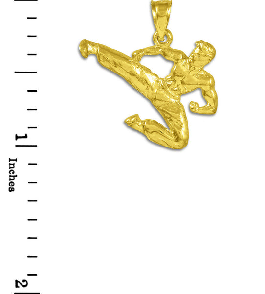 14k Solid Yellow Gold Male Martial Arts Karate Sports Pendant Necklace