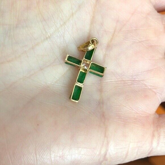 14K Solid Gold Jade Cross Pendant / Charm Dainty Necklace -Minimalist