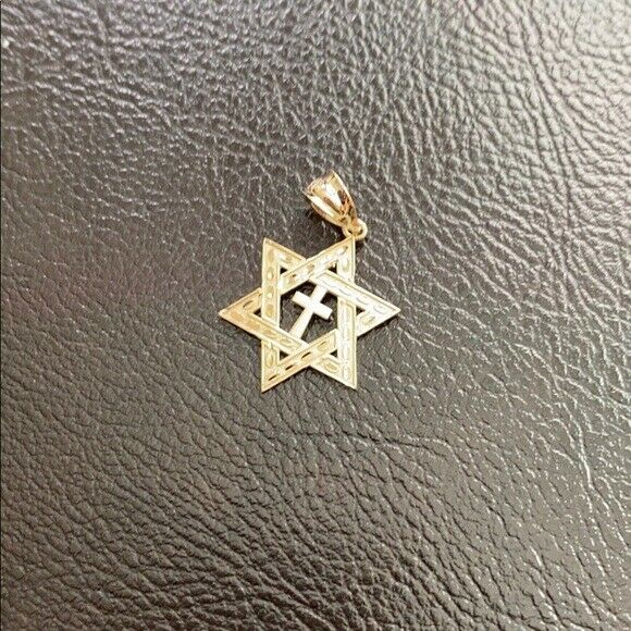 Solid 14k Rose Gold Jewish Star of David Cross Pendant Charm Necklace Judaica