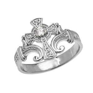 Sterling Silver Solitaire Celtic Cross Prayer Blessing Ring Made USA - Any Size