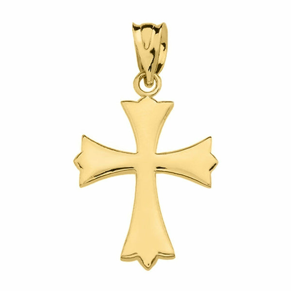 14k Solid Yellow Gold Roman Catholic Church Cross Pendant Necklace