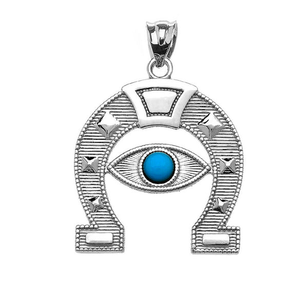 Sterling Silver Evil Eye Protection Horse Shoe Good Luck Pendant Necklace