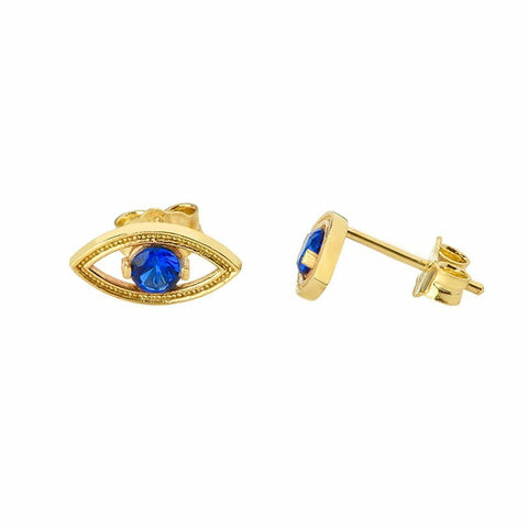 10K Solid Yellow Gold Mini Evil Eye Stud Earrings - Minimalist