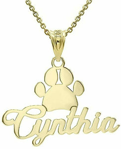 Personalized Engrave Name 10k 14k Solid Gold Dog Paw Print Pendant Necklace