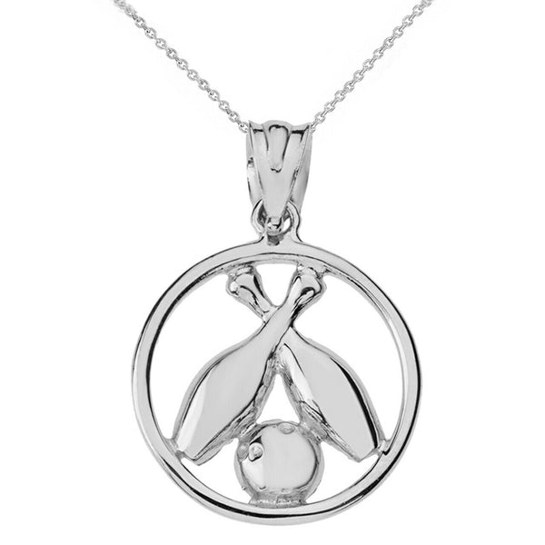 .925 Sterling Silver Bowling Ball Cross Pins Open Circle Pendant Necklace