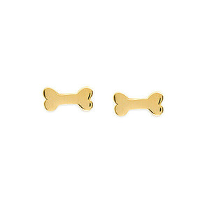 14K Solid Yellow Gold Mini Dog Bone Stud Earrings - Minimalist