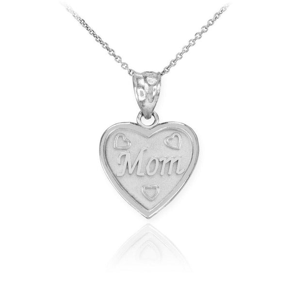 925 Sterling Silver Small 'MOM' Heart Pendant Necklace Mother's Day Gifts