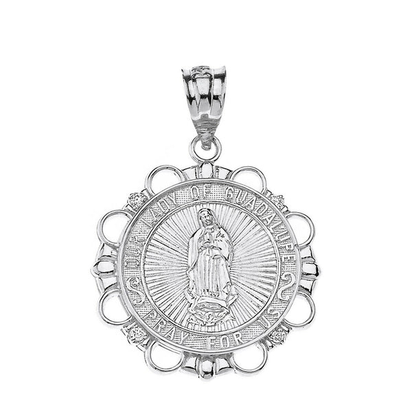 Sterling Silver CZ Our Lady of Guadalupe Pray For Us Pendant Necklace