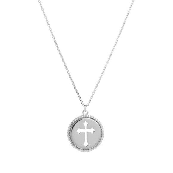 14K Solid Gold Small Disk/Dics Cut Out Cross Religious Necklace - Minimalist