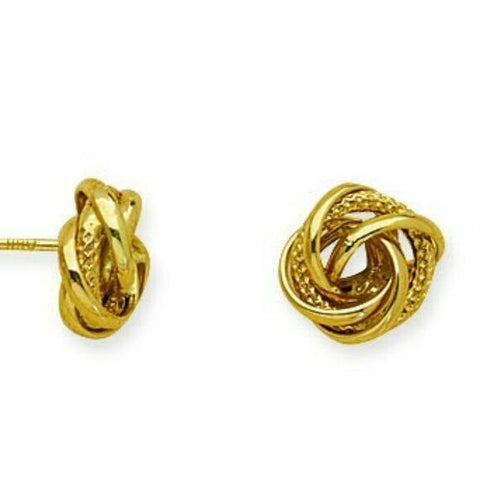 14k Solid Gold Loveknot Love-Knot Stud Earrings - Yellow 10 mm