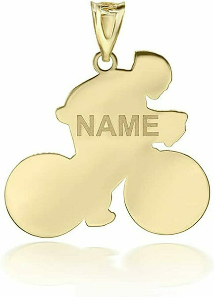 Personalized Name 10k 14k Solid Gold Cyclist Cycling Road Bike Pendant Necklace