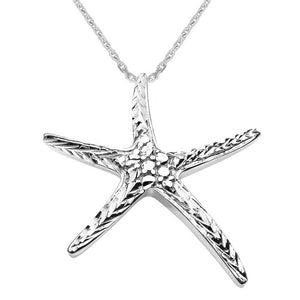 14K Solid White Gold Diamond Cut Starfish Star Fish Pendant Necklace