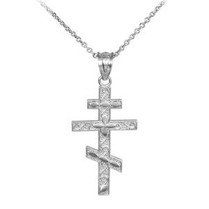 925 Sterling Silver Russian Orthodox Cross Pendant Necklace Made in USA 16"-22"