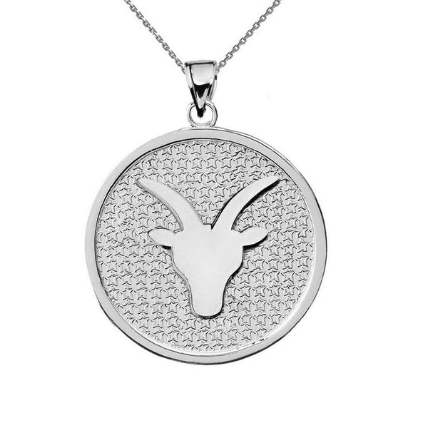 .925 Sterling Silver Zodiac Sign Capricorn Disc Pendant Necklace