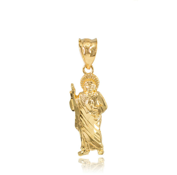10k Solid Gold St. Saint Jude Pendant Necklace (Yellow, Rose, White)