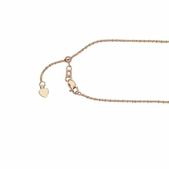 14k Solid Real Rose Gold 1.2 mm Sparkle Chain Necklace -Adjustable up 22"