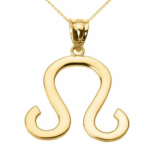 14k Solid Yellow Gold Leo August Zodiac Sign Horoscope Pendant Necklace