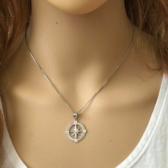 14k Solid Rose Gold The North Star Nautical Compass Graduation Pendant Necklace