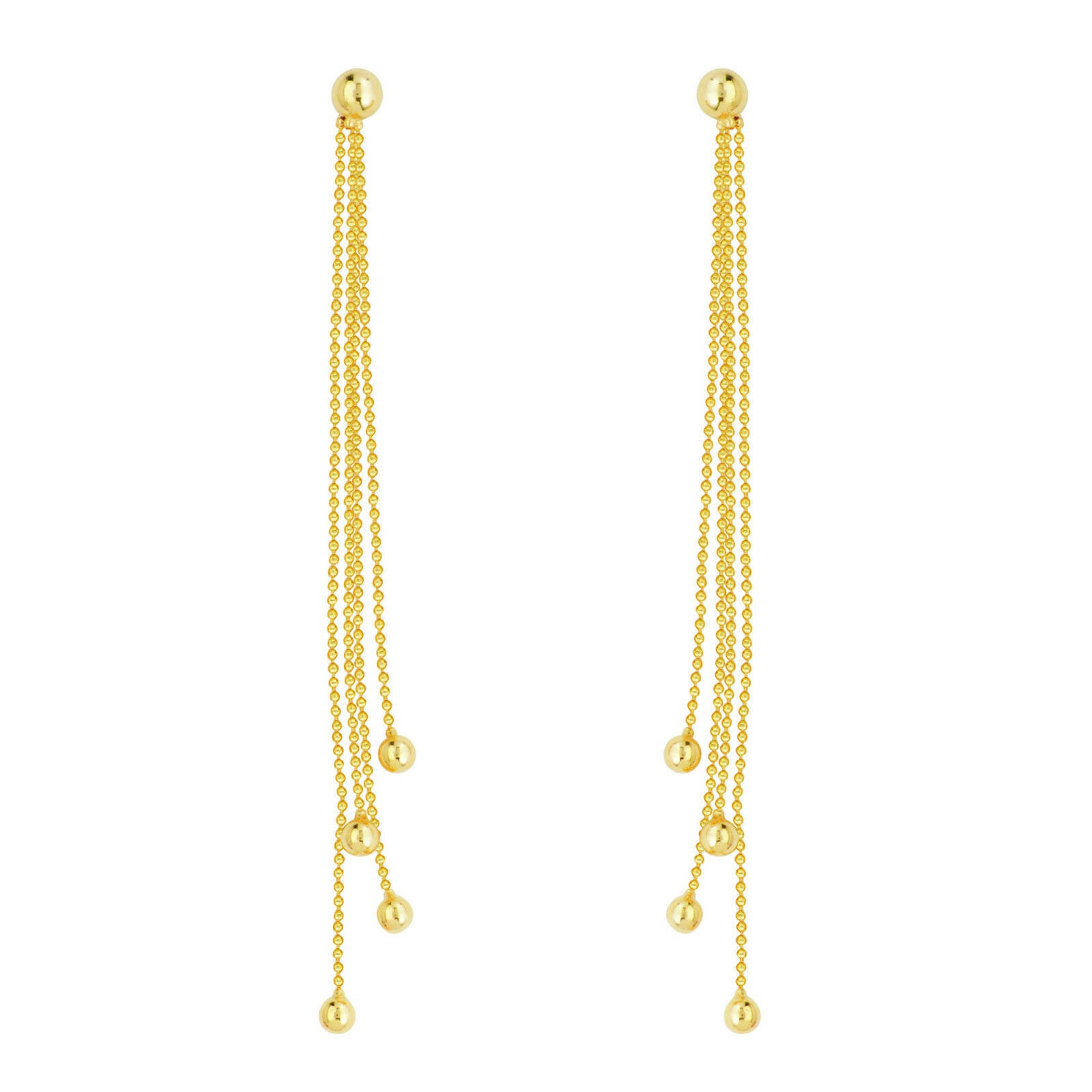 14K Solid Real Yellow Gold Bead Ball Chain Drop Dangle Post Earrings