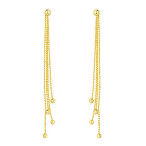 14K Solid Real Yellow Gold Bead Ball Chain Drop Dangle Post Earrings