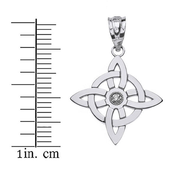 925 Sterling Silver Single CZ Wiccan Witch's Knot Pagan Pendant Necklace