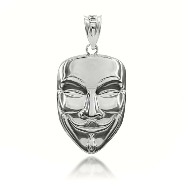925 Sterling Silver Anonymous Mask 3D Pendant Necklace