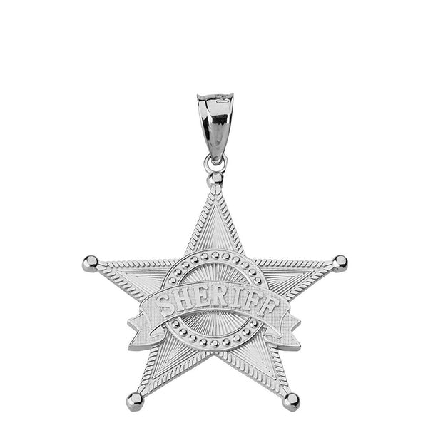 10k Solid Gold Star Sheriff Badge Public Safety Textured Pendant Necklace