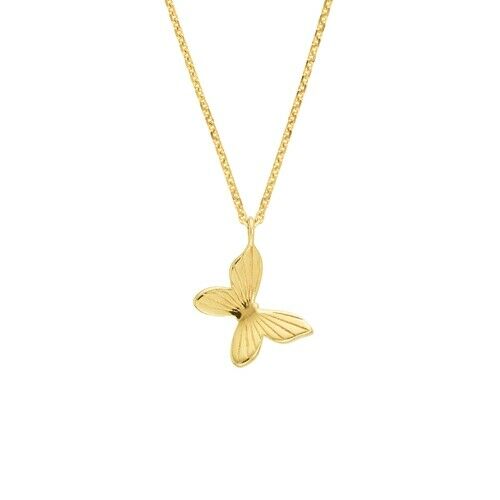 14K Solid Yellow Gold Butterfly Necklace Adjustable 16"-18"