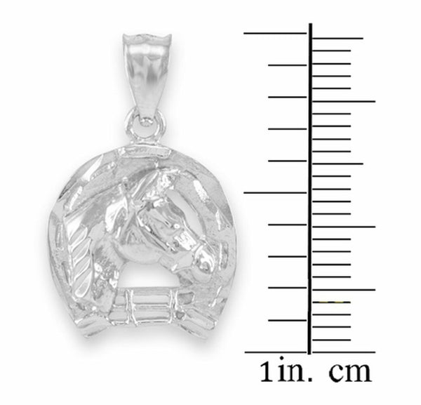 Fine Silver Horseshoe w Horse Head Charm Lucky Pendant Caballo Colgante Necklace