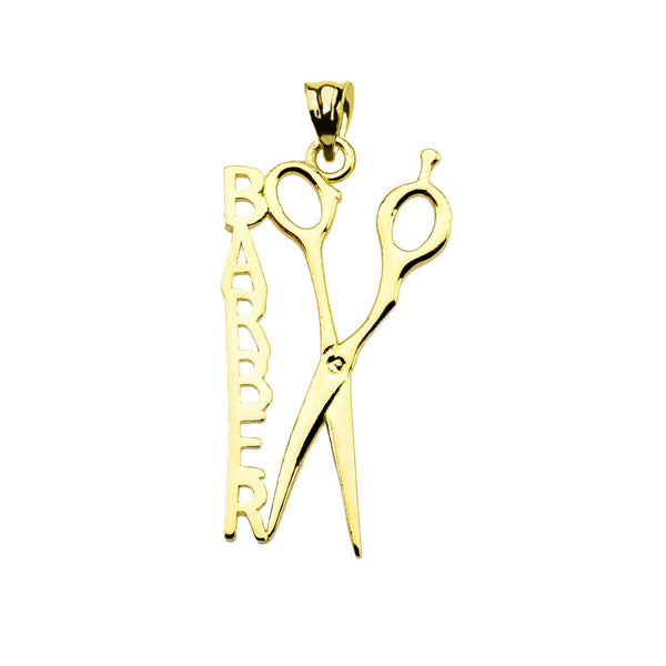 14K Solid Yellow Gold Barber Hairstylist Scissors Pendant Necklace