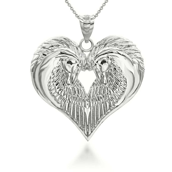 925 Sterling Silver Heart Horse Pendant Necklace