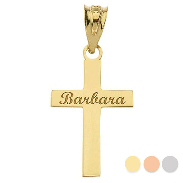 Personalized Engrave Name 10k 14k Solid Gold Cross Dainty Pendant Necklace