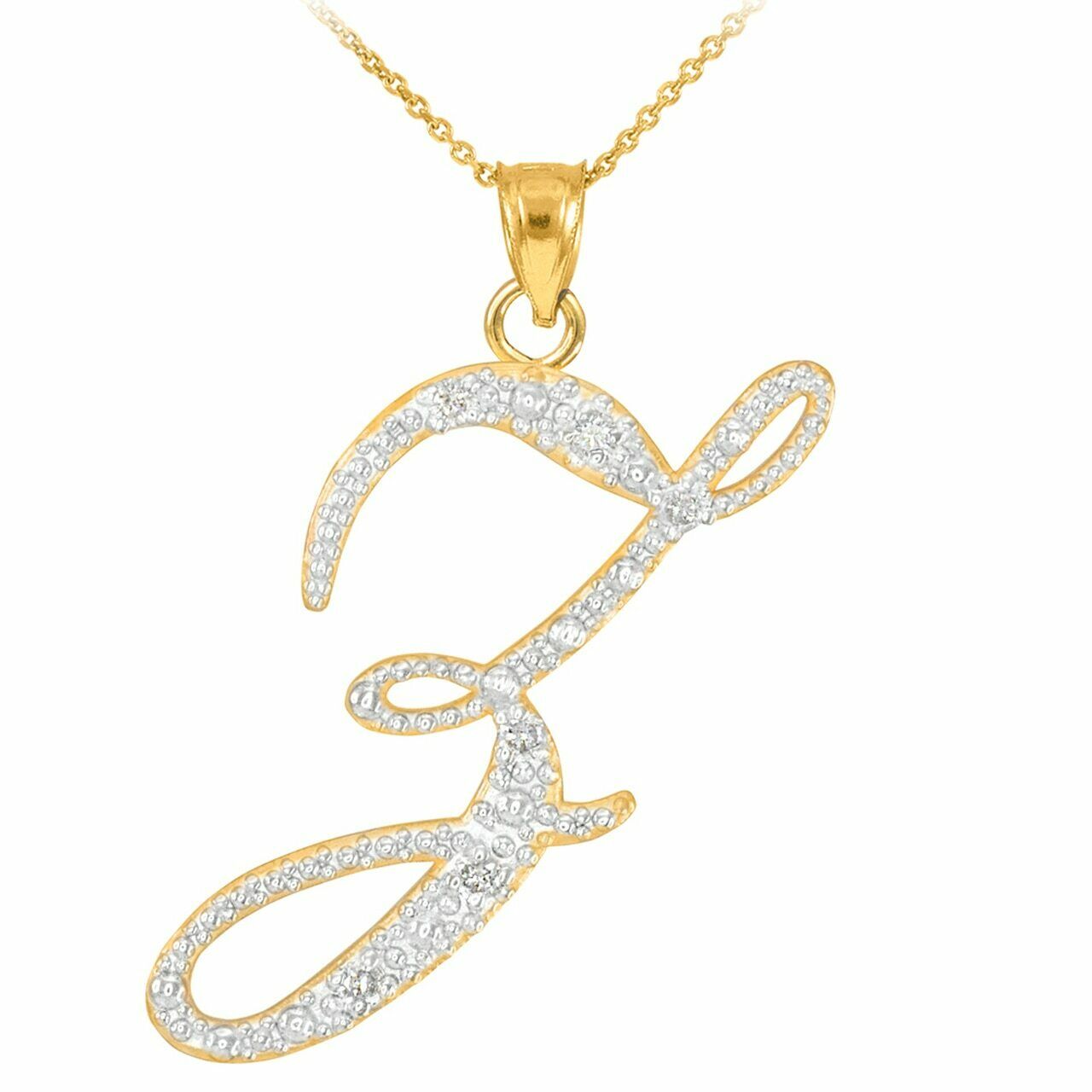 14k Solid Yellow Gold Diamonds Initial Script Letter Z Pendant Necklace