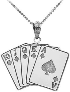 Personalized Engrave Name Silver Royal Flush of Hearts Poker Pendant Necklace