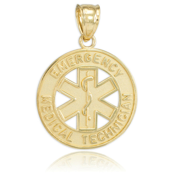 10k Solid Gold Star of Life EMT Medical Emergency Technician Pendant Necklace