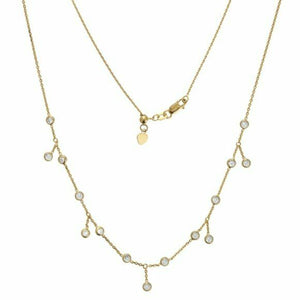 14K Solid Yellow Gold 3 mm Round CZ Dangle Drop Choker Necklace 17" Adjustable