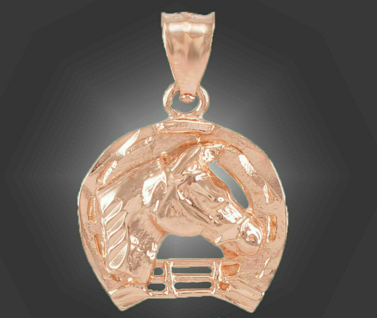 10k Solid Rose Gold Horseshoe with Horse Head Pendant Necklace