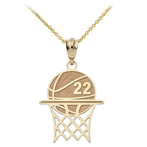 Personalized Name Number 10k 14k Solid Gold Basketball Hoop Pendant Necklace