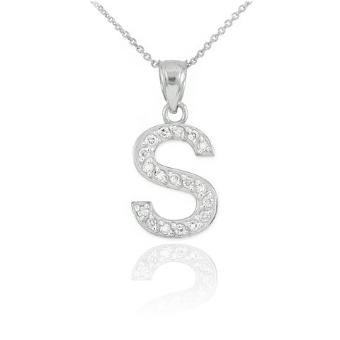 925 Sterling Silver Letter "S" Initial CZ Monogram Pendant Necklace 16 18 20 22"