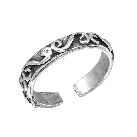 Sterling Silver Oxidized Calligraphy Lines Toe Ring Adjustable Finger Thumb Ring