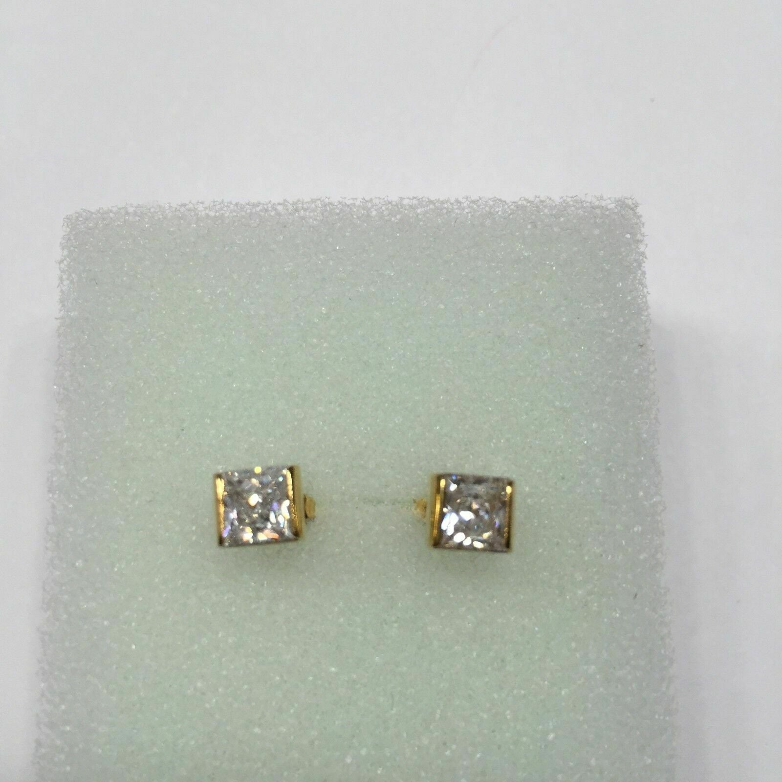 14K Solid Gold Small Square CZ Stud Post Earrings