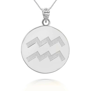 Personalized Engrave Name Zodiac Sign Aquarius Round Silver Pendant Necklace