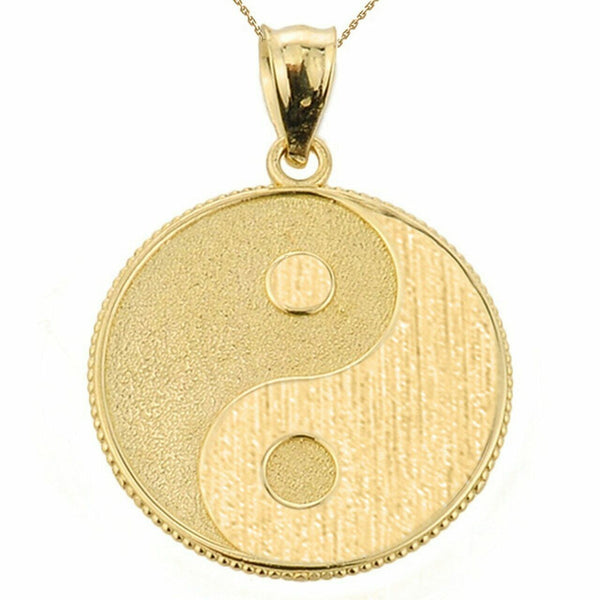 Solid 14k Yellow Gold Yin and Yang Taoist Symbol Pendant Necklace