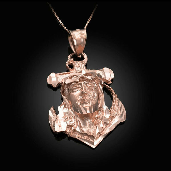 14k Solid Gold Jesus Face Anchor Pendant - Yellow, Rose, or White