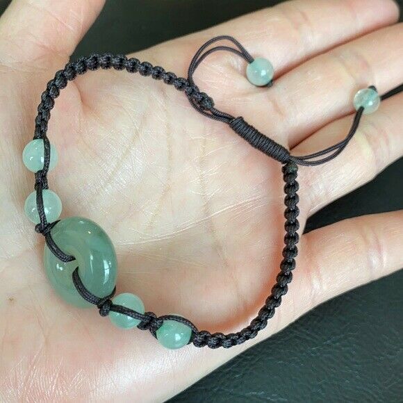 NWOT Round Donut Natural Jade Bangle Bracelet Adjustable