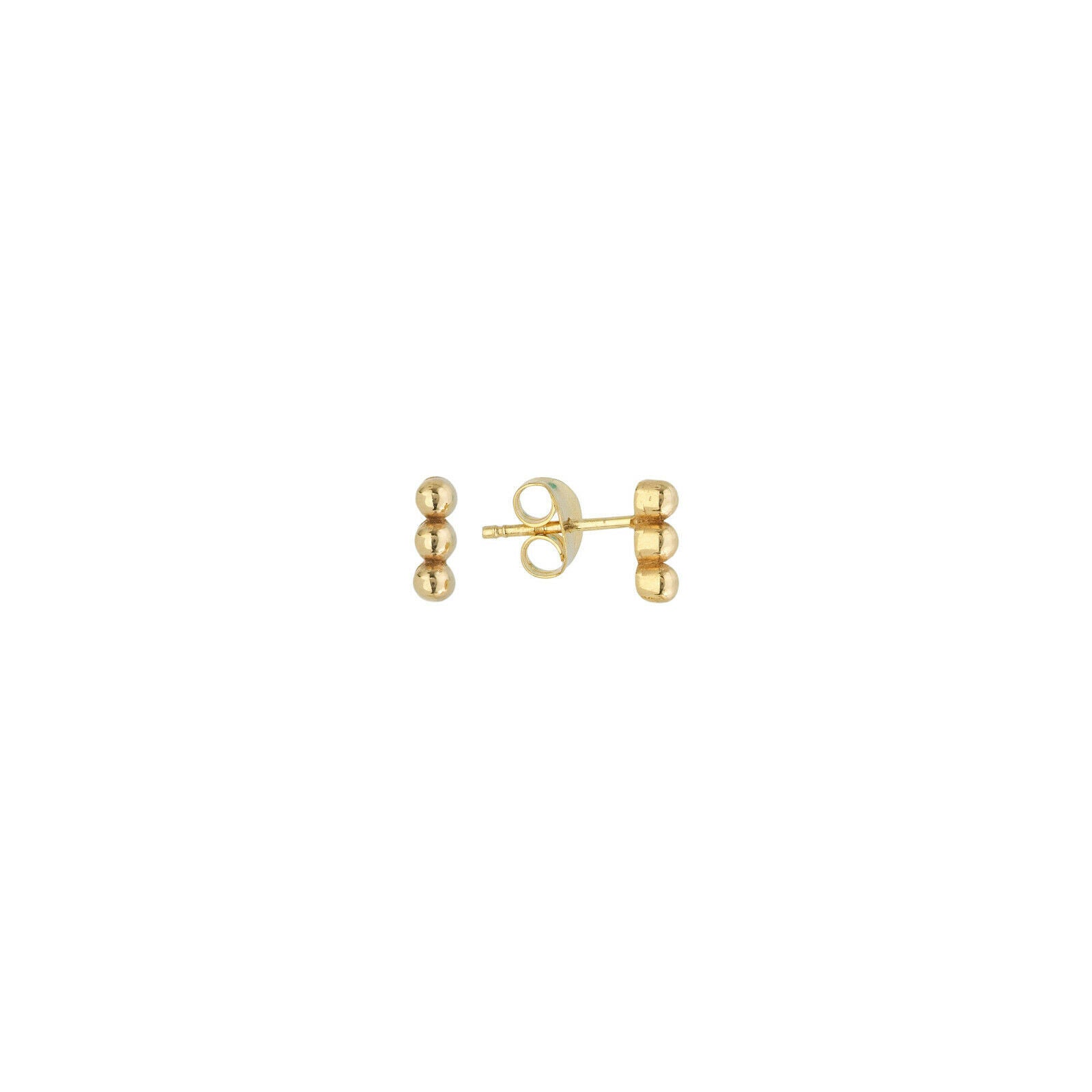 14K Solid Yellow Gold Mini Triple Bead Stud Earrings - Minimalist -