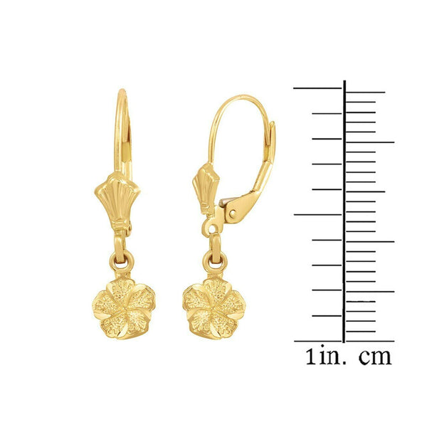 10k Solid Yellow Gold Tropical Hibiscus Flower Diamond Cut Earrings Set
