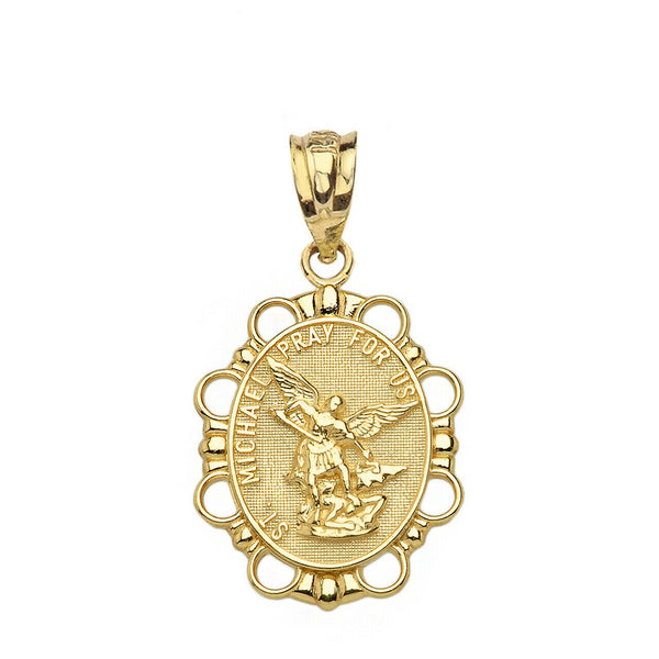 14k Solid Yellow Gold Saint Michael 1" Inch Pendant Necklace