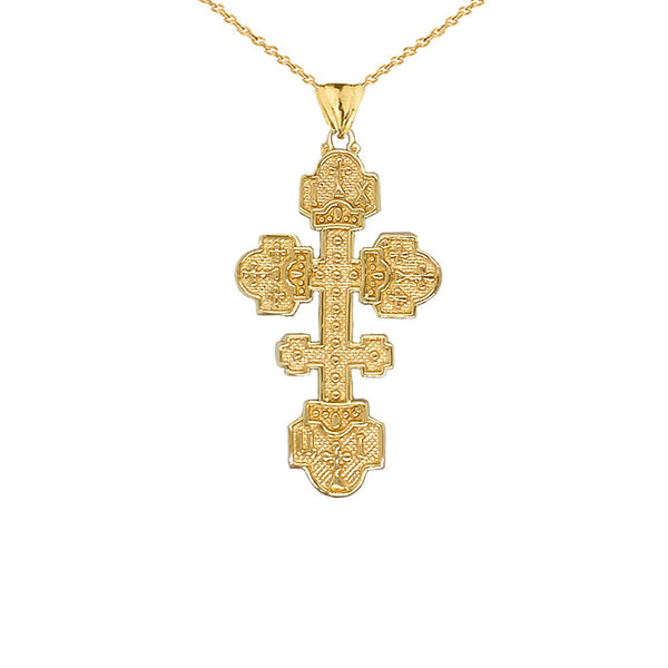 10K Solid Gold Orthodox Cross Pendant Necklace - Yellow, Rose, or White
